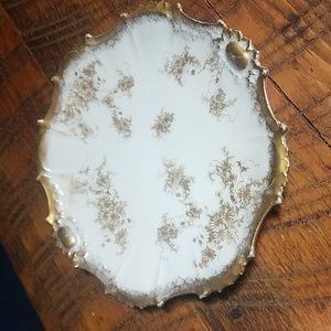 VINTAGE French Gold and White Porcelain Plate